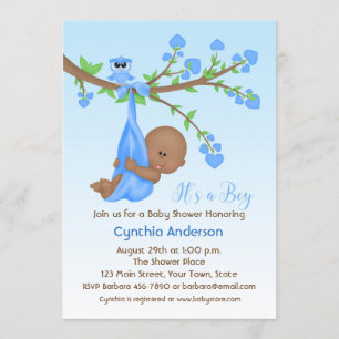 Donkere, dunne babyjongen in de boom, Baby shower Kaart