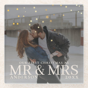 Donkere Dusky Couple Foto met sterren voor Kerstmi Glazen Onderzetter