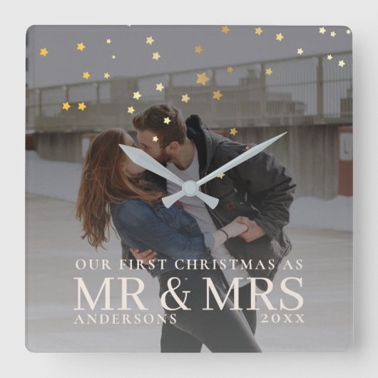 Donkere Dusky Couple Foto met sterren voor Kerstmi Vierkante Klok (Voorkant)