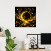 Donkere Eclips met Gouden Filigraan — Kosmische Fa Poster (Thuiskantoor)