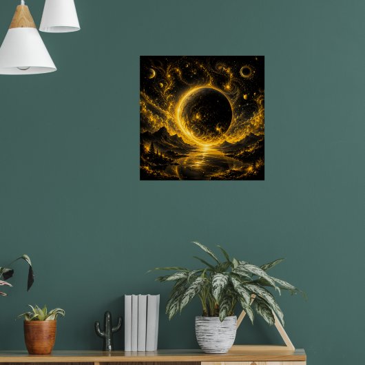 Donkere Eclips met Gouden Filigraan — Kosmische Fa Poster (Woonkamer 1)