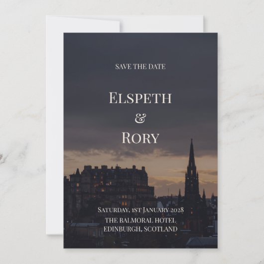 Donkere Edinburgh Silhouette Save the Date Kaart | (Voorkant)