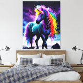 Donkere Eenhoorn met Rainbow Mane Canvas Afdruk (Insitu (Slaapkamer))