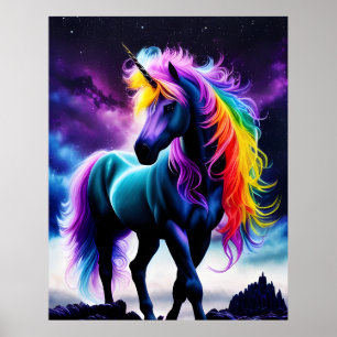 Donkere Eenhoorn met Rainbow Mane Poster