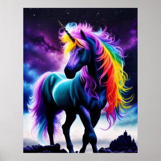 Donkere Eenhoorn met Rainbow Mane Poster