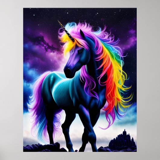Donkere Eenhoorn met Rainbow Mane Poster (Voorkant)