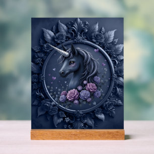Donkere eenhoornportret in een rond Lijst Acryl Bord