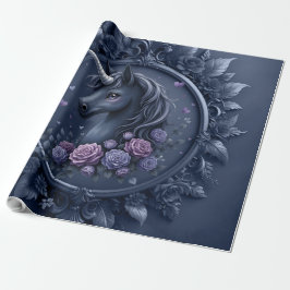 Donkere eenhoornportret in een rond Lijst Cadeaupapier