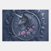 Donkere eenhoornportret in een rond Lijst Inpakpapier Vel (Voorkant)