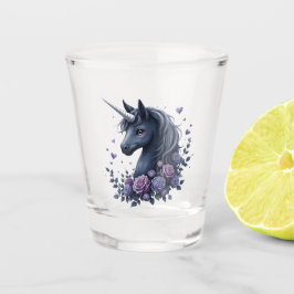 Donkere eenhoornportret in een rond Lijst Shot Glas