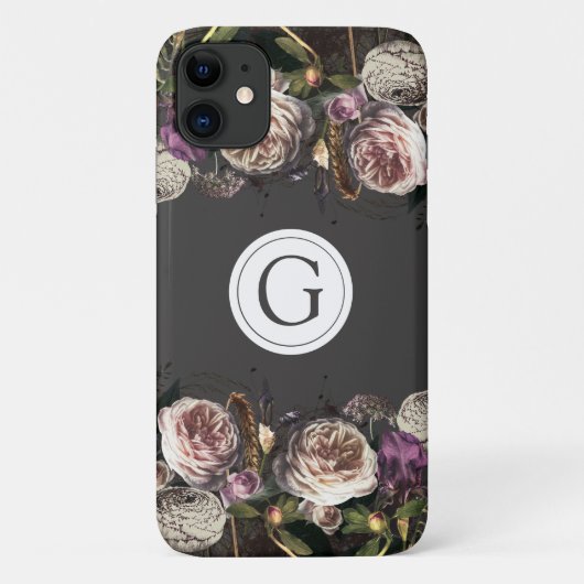 Donkere Elegance Floral Monogram iPhone Case-Mate iPhone Case (Achterkant)