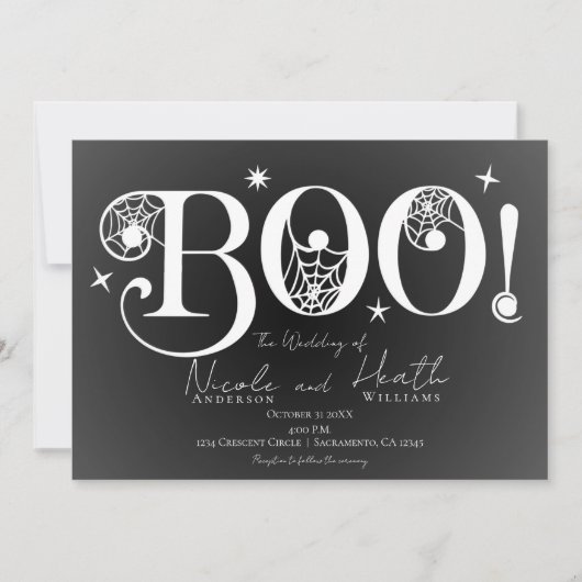 Donkere Elegant BOO Black White Halloween Weddensc Kaart (Voorkant)