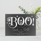 Donkere Elegant BOO Black White Halloween Weddensc Kaart (Staand voorkant)