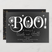 Donkere Elegant BOO Black White Halloween Weddensc Kaart (Voorkant / Achterkant)