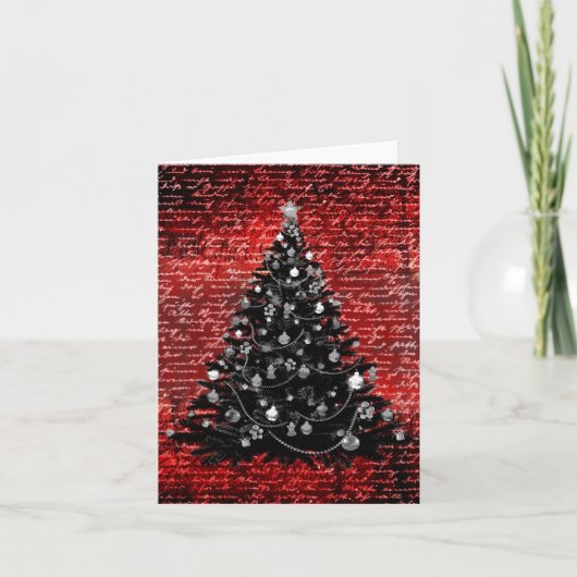 Donkere Elegant Red en zwarte kerstboom Kaart (Voorkant)