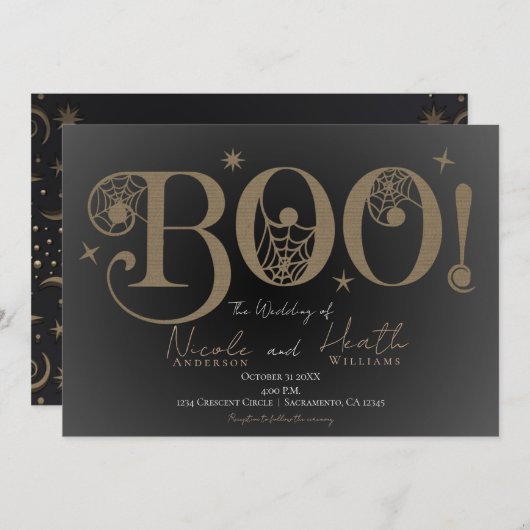 Donkere Elegant Rustic BOO Magical Halloween Weddi Kaart (Voorkant / Achterkant)