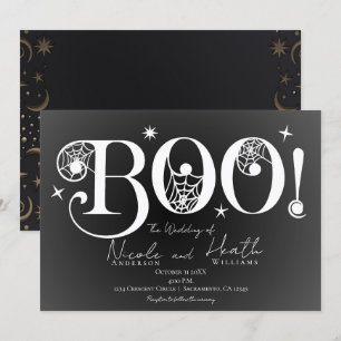 Donkere Elegante BOO Zwart Wit Halloween Bruiloft Kaart