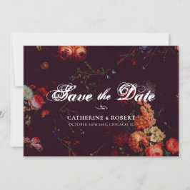 Donkere Elegante Bourgogne Bloemrijke Foto met Sfe Save The Date