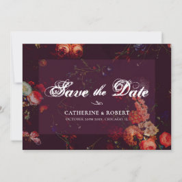 Donkere Elegante Bourgogne Bloemrijke Stemming Save The Date