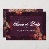 Donkere Elegante Bourgondiër Driehoeksbloem Save The Date (Voorkant / Achterkant)