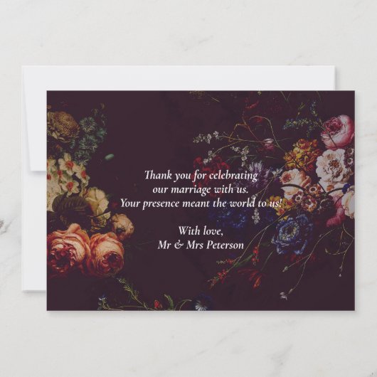 Donkere Elegante Bourgondiër Driehoofdige Bloem  Bedankkaart (Achterkant)