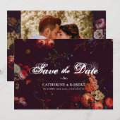 Donkere Elegante Bourgondiër Moody Bloem Foto Save The Date (Voorkant / Achterkant)