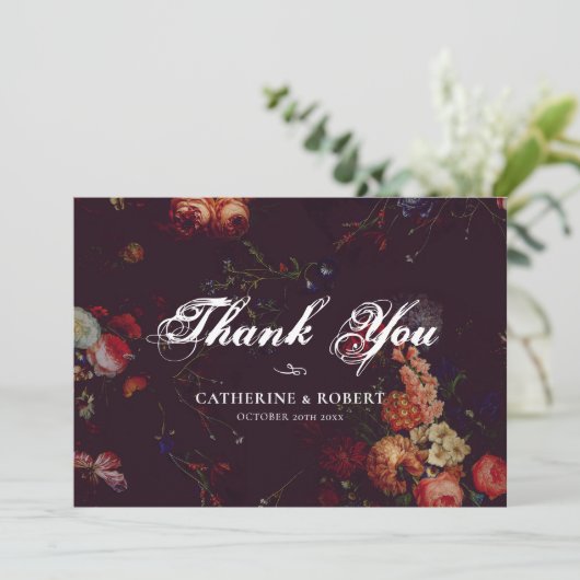 Donkere Elegante Bourgondiër Moody Bloemstuk   Bedankkaart (Staand voorkant)