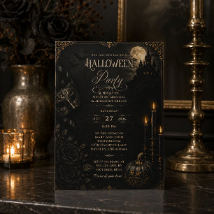 Donkere Elegante Gotische Halloween-feestuitnodigi Kaart