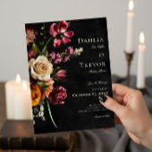 Donkere Elegante Herfst Bloemige Bruiloft Kaart