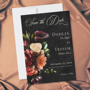 Donkere Elegante Herfst Bloemige Bruiloft Save The Date
