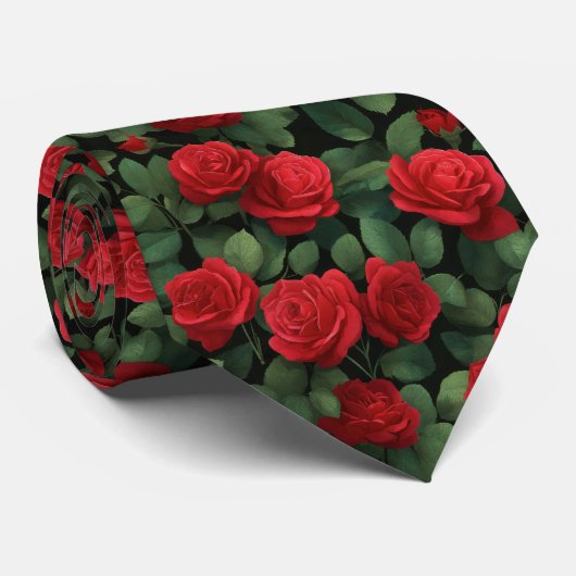 Donkere Elegante Rode Roos Patroon Stropdas (Opgerold)