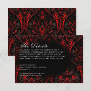 Donkere Elegante Rode & Zwarte Gotische Damast Huw Informatiekaartje