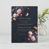 Donkere Elegante Romantische Bloemige Huwelijksfot Save The Date (Staand voorkant)