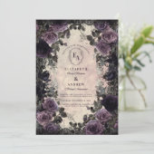 Donkere elegantie met Paarse Rozen & kant Kaart (Staand voorkant)