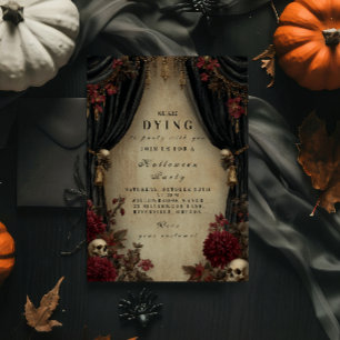 Donkere Elegantie Schedel en Gordijn Halloween Kaart