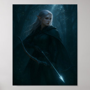 Donkere Elf Boogschutter Fantasy Kunst – Mystieke Poster