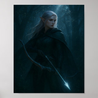 Donkere Elf Boogschutter Fantasy Kunst – Mystieke Poster