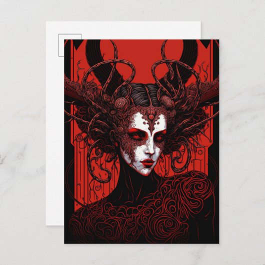 Donkere Elf Demon Red Black Fantasy Art Briefkaart (Voorkant / Achterkant)