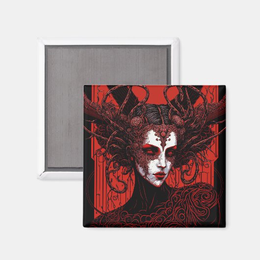 Donkere Elf Demon Red Black Fantasy Art Magneet (Voorkant / Achterkant)