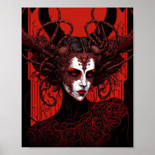 Donkere Elf Demon Red Black Fantasy Art Poster