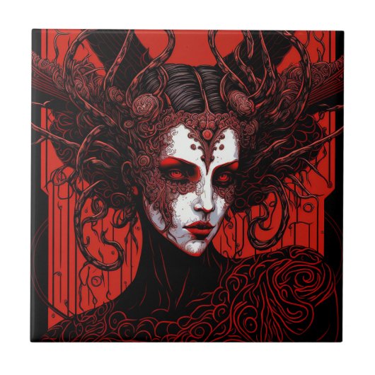 Donkere Elf Demon Red Black Fantasy Art Tegeltje (Voorkant)