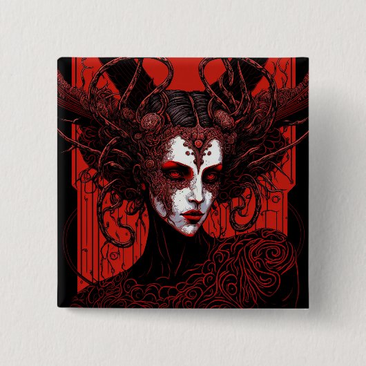 Donkere Elf Demon Red Black Fantasy Art Vierkante Button 5,1 Cm (Voorkant)