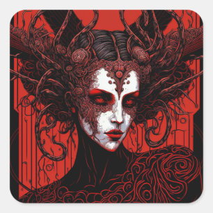 Donkere Elf Demon Red Black Fantasy Art Vierkante Sticker