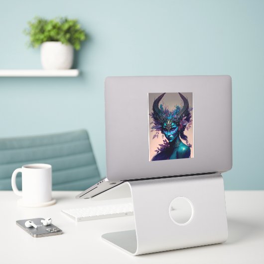 Donkere Elf Fantasy Art Sticker (Laptop op bureau)