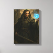 Donkere elfafbeelding met gloeiende blauwe magisch canvas afdruk (Voorkant)