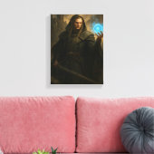 Donkere elfafbeelding met gloeiende blauwe magisch canvas afdruk (Insitu (Woonkamer))