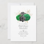 Donkere Emerald en Gold Floral QR-code RSVP Wedden Kaart (Voorkant)