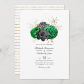 Donkere Emerald en Gold Floral QR-code RSVP Wedden Kaart (Voorkant / Achterkant)