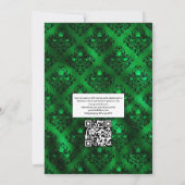 Donkere Emerald en Gold Floral QR-code RSVP Wedden Kaart (Achterkant)
