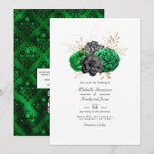 Donkere Emerald en Gold Floral QR-code RSVP Wedden Kaart (Voorkant / Achterkant)